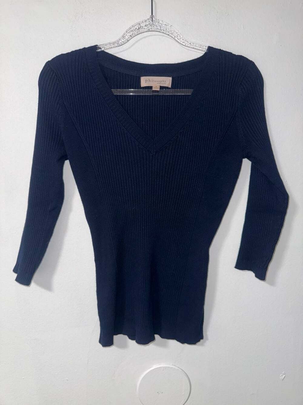 Philosophy Republic Clothing Navy Ribbed V-Neck Sweater Top Size S